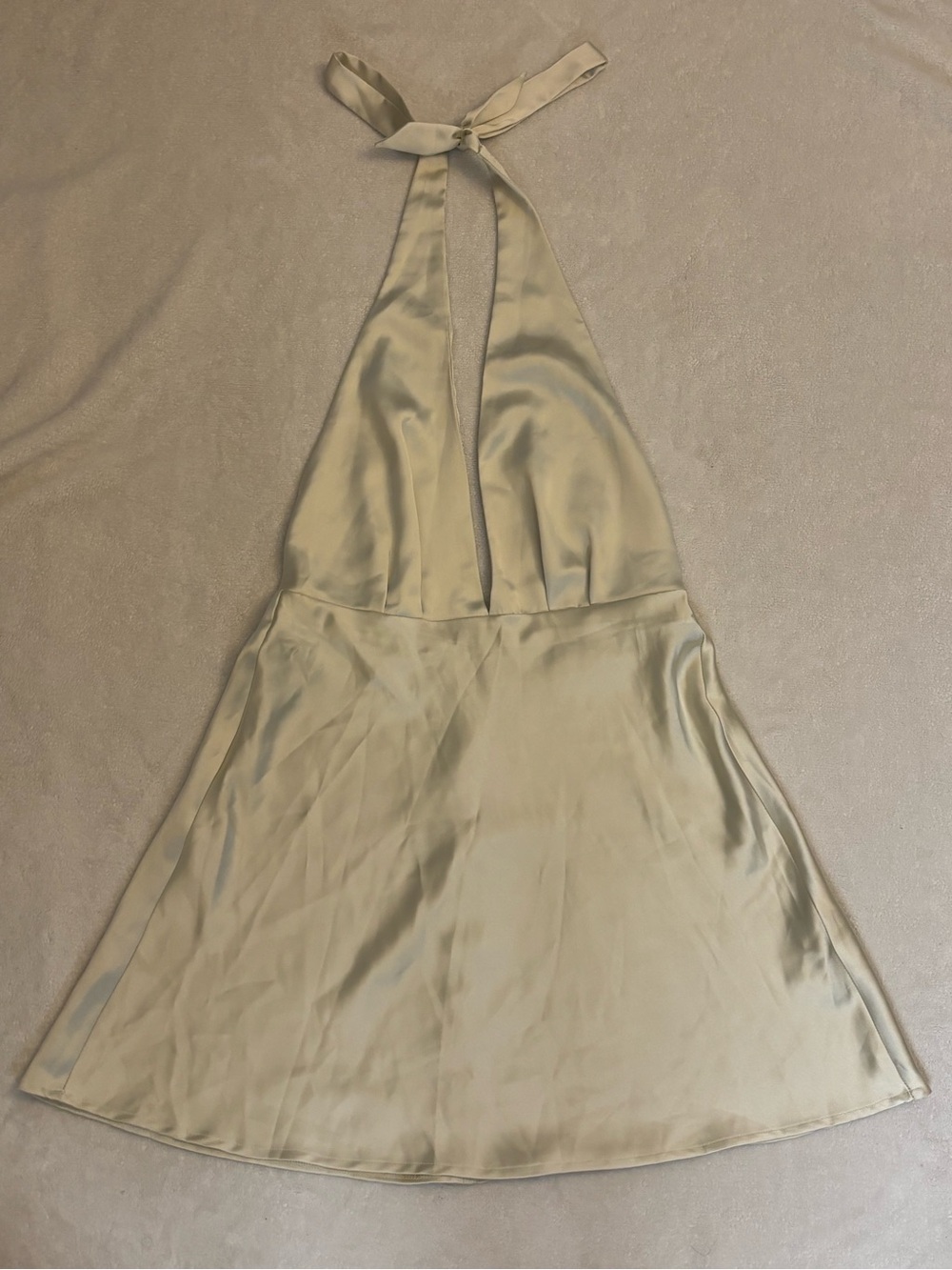 Zara Satin Backless Halter Mini Dress in Olive